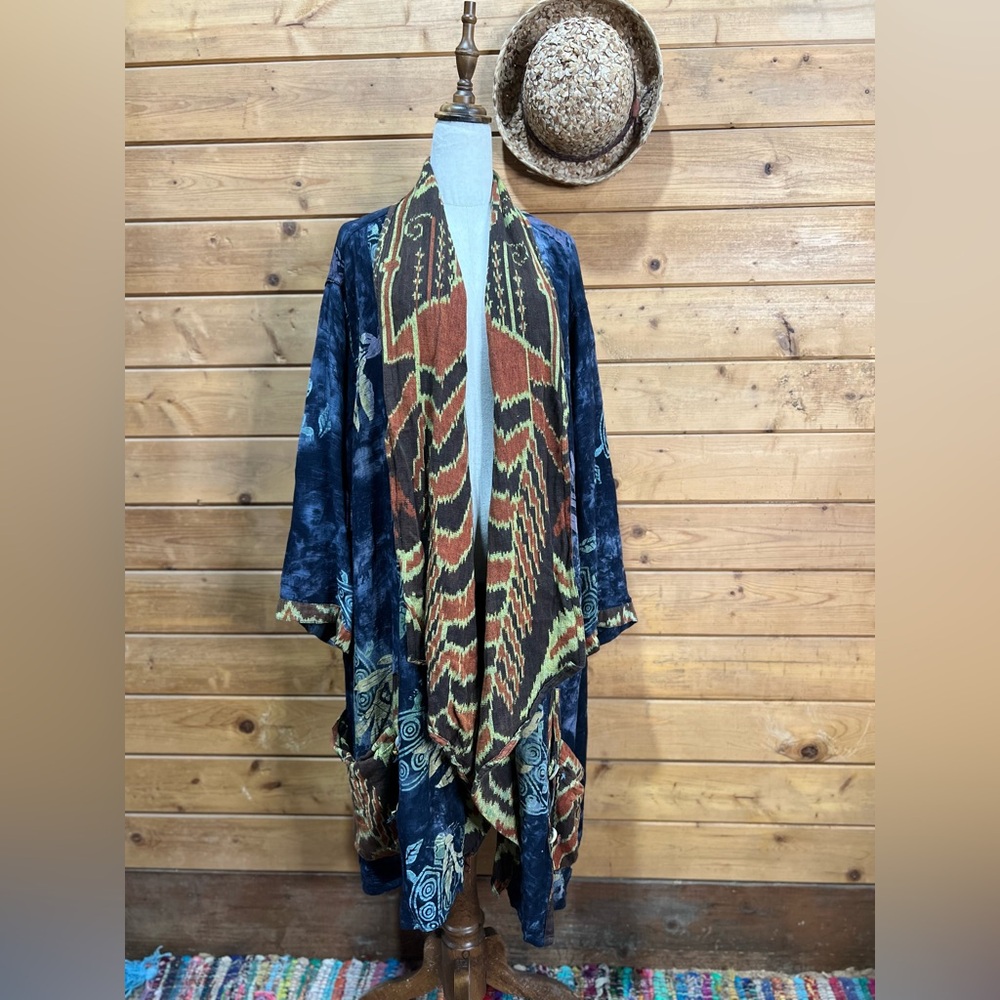 Kusnadi New York Art To Wear Linen Blend Lagenlook Open Front Cardigan One Size